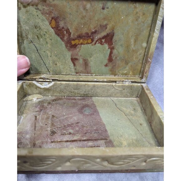 Hand Carved Floral Soap Tone Hinged Trinket Box - Picture 12 of 14